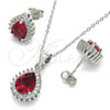 Sterling Silver Earring and Pendant Adult Set, Teardrop Design, with Garnet and White Cubic Zirconia, Polished, Rhodium Finish, 10.175.0079.3