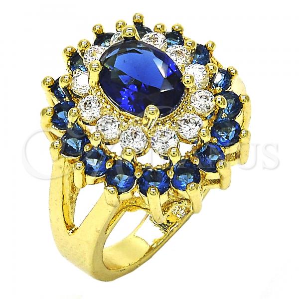 Oro Laminado Multi Stone Ring, Gold Filled Style with Sapphire Blue and White Cubic Zirconia, Polished, Golden Finish, 01.266.0024.3.08 (Size 8)