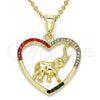 Oro Laminado Fancy Pendant, Gold Filled Style Heart and Elephant Design, with Multicolor Crystal, Polished, Golden Finish, 05.351.0006