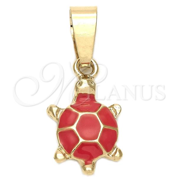 Oro Laminado Fancy Pendant, Gold Filled Style Turtle Design, Orange Enamel Finish, Golden Finish, 05.163.0062.2