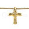 Oro Laminado Pendant Necklace, Gold Filled Style Crucifix Design, Polished, Golden Finish, 04.242.0062.30