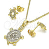 Oro Laminado Earring and Pendant Adult Set, Gold Filled Style Turtle Design, with White Micro Pave, Polished, Golden Finish, 10.284.0014.1