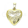 Oro Laminado Locket Pendant, Gold Filled Style Heart and Flower Design, Polished, Golden Finish, 05.117.0027