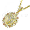 Oro Laminado Religious Pendant, Gold Filled Style Divino Niño and Flower Design, Polished, Tricolor, 05.380.0056