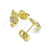 Oro Laminado Stud Earring, Gold Filled Style Owl Design, with White Micro Pave, Polished, Golden Finish, 02.156.0598