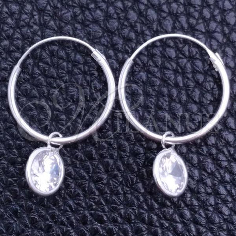 Sterling Silver Small Hoop, with White Cubic Zirconia, Polished, Silver Finish, 02.401.0039.15