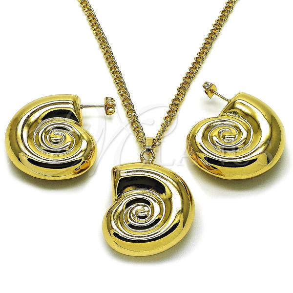 Oro Laminado Earring and Pendant Adult Set, Gold Filled Style Snail and Hollow Design, Polished, Golden Finish, 10.282.0015