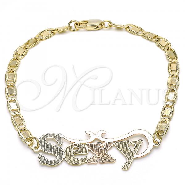 Oro Laminado Fancy Bracelet, Gold Filled Style Nameplate Design, Polished, Tricolor, 03.63.1970.1.08