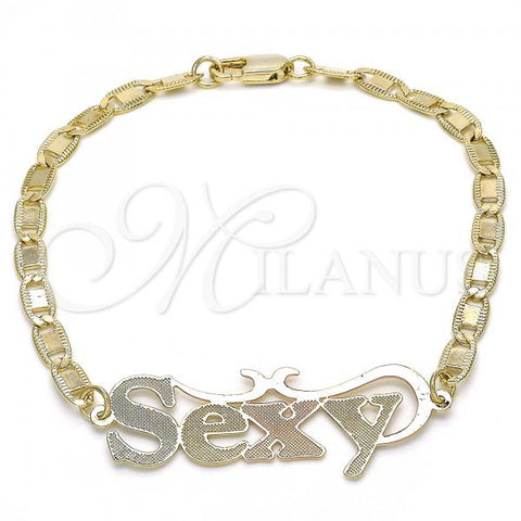 Oro Laminado Fancy Bracelet, Gold Filled Style Nameplate Design, Polished, Tricolor, 03.63.1970.1.08