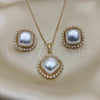 Oro Laminado Earring and Pendant Adult Set, Gold Filled Style with Ivory Pearl, Polished, Golden Finish, 10.379.0062