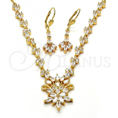 Oro Laminado Necklace and Earring, Gold Filled Style Teardrop Design, with White Cubic Zirconia, Polished, Golden Finish, 06.236.0005