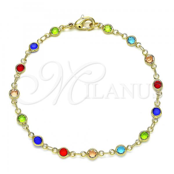 Oro Laminado Fancy Bracelet, Gold Filled Style with Multicolor Cubic Zirconia, Polished, Golden Finish, 03.326.0004.08