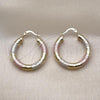 Oro Laminado Medium Hoop, Gold Filled Style Hollow Design, Diamond Cutting Finish, Tricolor, 02.213.0813.30