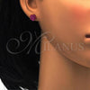 Stainless Steel Stud Earring, Flower Design, with Ruby Crystal, Polished, Golden Finish, 02.271.0020