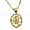 Oro Laminado Religious Pendant, Gold Filled Style Guadalupe Design, with White Micro Pave and Ivory Mother of Pearl, Polished, Golden Finish, 05.342.0153
