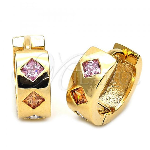 Oro Laminado Huggie Hoop, Gold Filled Style with Pink and White Cubic Zirconia, Polished, Golden Finish, 02.65.2316