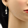 Oro Laminado Long Earring, Gold Filled Style Teardrop Design, with White Cubic Zirconia, Polished, Golden Finish, 02.221.0021
