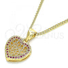 Oro Laminado Pendant Necklace, Gold Filled Style Heart Design, with Ruby Micro Pave, Polished, Golden Finish, 04.156.0327.1.20