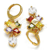 Oro Laminado Long Earring, Gold Filled Style with Multicolor and White Cubic Zirconia, Polished, Golden Finish, 02.217.0006