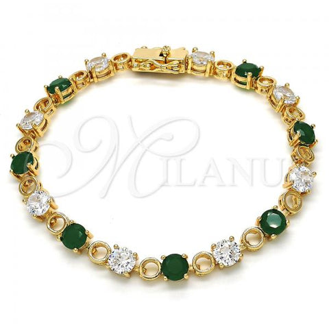 Oro Laminado Tennis Bracelet, Gold Filled Style with Green and White Cubic Zirconia, Polished, Golden Finish, 03.210.0070.3.08