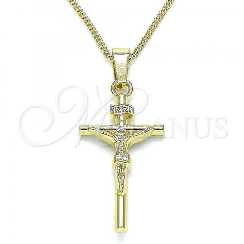 Oro Laminado Pendant Necklace, Gold Filled Style Crucifix Design, Polished, Golden Finish, 04.242.0103.20