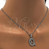 Stainless Steel Pendant Necklace, Initials and Rolo Design, with White Crystal, Polished, Steel Finish, 04.238.0026.18