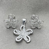 Sterling Silver Earring and Pendant Adult Set, Flower Design, Polished, Silver Finish, 10.398.0013