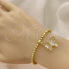 Oro Laminado Fancy Bracelet, Gold Filled Style Expandable Bead and Butterfly Design, with Crystal Crystal and White Micro Pave, Polished, Golden Finish, 03.341.0112.5.07