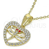 Oro Laminado Fancy Pendant, Gold Filled Style Dragon-Fly and Heart Design, with White and Garnet Crystal, Polished, Golden Finish, 05.253.0113