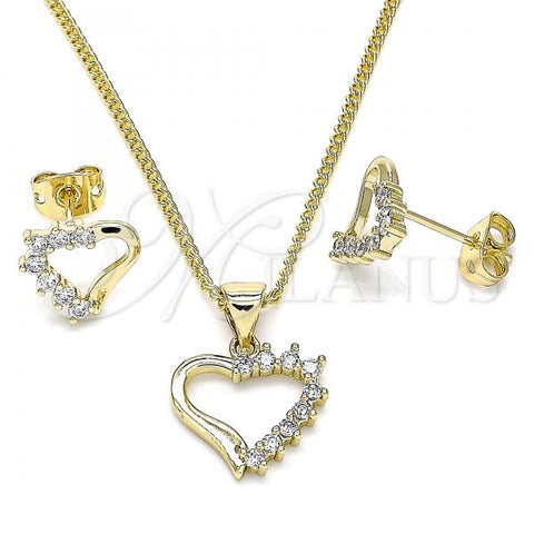 Oro Laminado Earring and Pendant Adult Set, Gold Filled Style Heart Design, with White Cubic Zirconia, Polished, Golden Finish, 10.213.0013