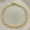 Oro Laminado Fancy Anklet, Gold Filled Style Puff Mariner Design, Polished, Golden Finish, 04.63.1311.10