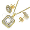 Oro Laminado Earring and Pendant Adult Set, Gold Filled Style with White Micro Pave, Polished, Golden Finish, 10.344.0015