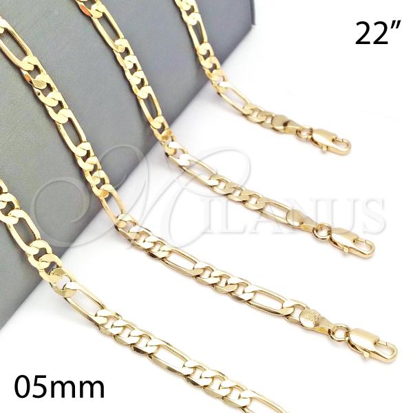 Oro Laminado Basic Necklace, Gold Filled Style Figaro Design, Polished, Golden Finish, 5.222.014.22