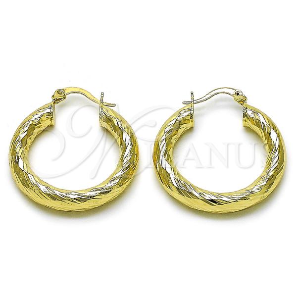 Oro Laminado Medium Hoop, Gold Filled Style Hollow Design, Diamond Cutting Finish, Golden Finish, 02.170.0311.30