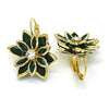 Oro Laminado Leverback Earring, Gold Filled Style Flower Design, with Green and White Crystal, Polished, Golden Finish, 02.64.0638.3