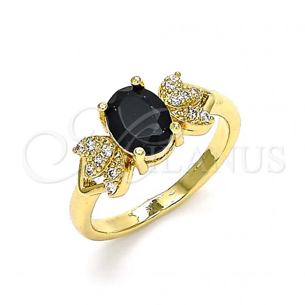 Oro Laminado Multi Stone Ring, Gold Filled Style Leaf Design, with Black and White Cubic Zirconia, Polished, Golden Finish, 01.284.0050.1.07