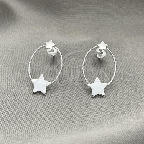 Sterling Silver Stud Earring, Star Design, Diamond Cutting Finish, Silver Finish, 02.399.0063.1