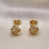 Oro Laminado Stud Earring, Gold Filled Style Love Knot Design, with White Micro Pave, Polished, Golden Finish, 02.156.0639