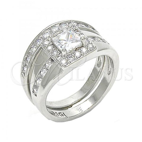 Rhodium Plated Wedding Ring, Duo Design, with White Cubic Zirconia, Polished, Rhodium Finish, 01.284.0038.1.09 (Size 9)