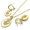 Oro Laminado Earring and Pendant Adult Set, Gold Filled Style White Enamel Finish, Golden Finish, 10.160.0156