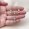 Oro Laminado Earring and Pendant Adult Set, Gold Filled Style with White Cubic Zirconia, Polished, Golden Finish, 10.342.0242