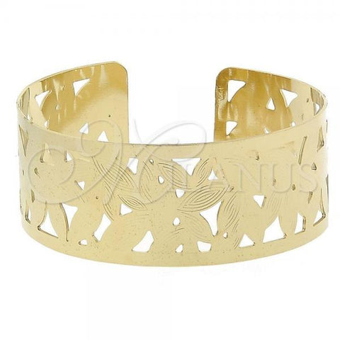 Oro Laminado Individual Bangle, Gold Filled Style Leaf Design, Diamond Cutting Finish, Golden Finish, 5.232.013 (25 MM Thickness, One size fits all)