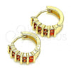 Oro Laminado Huggie Hoop, Gold Filled Style with Garnet Cubic Zirconia, Polished, Golden Finish, 02.210.0589.12