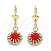 Oro Laminado Dangle Earring, Gold Filled Style with Garnet and White Crystal, Polished, Golden Finish, 02.122.0113.1