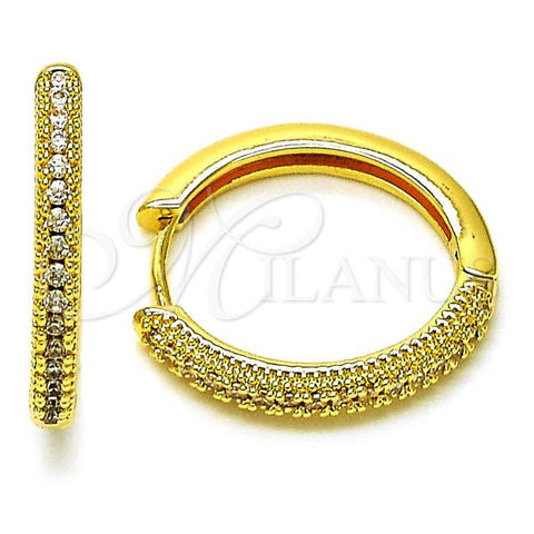 Oro Laminado Huggie Hoop, Gold Filled Style with White Cubic Zirconia, Polished, Golden Finish, 02.210.0857.23