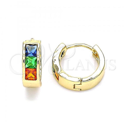 Oro Laminado Huggie Hoop, Gold Filled Style with Multicolor Cubic Zirconia, Polished, Golden Finish, 02.210.0638.5.12