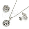 Sterling Silver Earring and Pendant Adult Set, Flower Design, with White Cubic Zirconia, Polished, Rhodium Finish, 10.175.0018