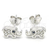 Sterling Silver Stud Earring, Elephant Design, with White Cubic Zirconia, Polished, Rhodium Finish, 02.336.0081