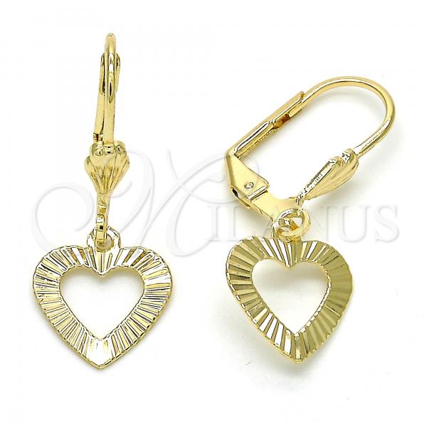 Oro Laminado Dangle Earring, Gold Filled Style Heart Design, Golden Finish, 5.082.008