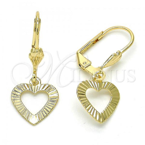 Oro Laminado Dangle Earring, Gold Filled Style Heart Design, Golden Finish, 5.082.008